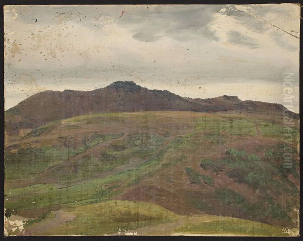 Landscape with a meadow and a range of hills, sketch Oil Painting by Chrystian Breslauer