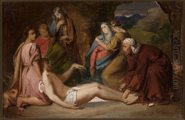 Entombment of Christ, sketch for a painting Oil Painting by Jozef Simmler