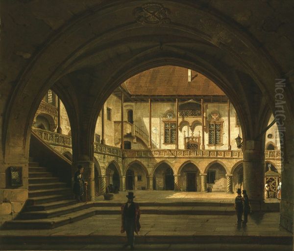 Courtyard of the Jagiellonian Library Oil Painting by Marcin Zaleski