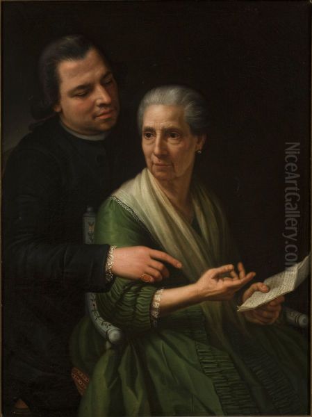 Portrait of Marcello Bacciarelli's mother and brother Oil Painting by Marcello Bacciarelli