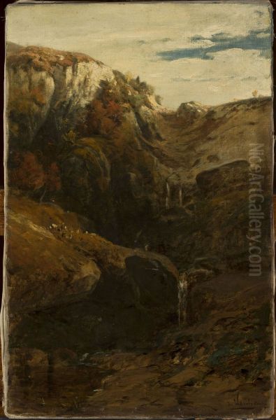 Waterfall Oil Painting by Ludwig Willroider