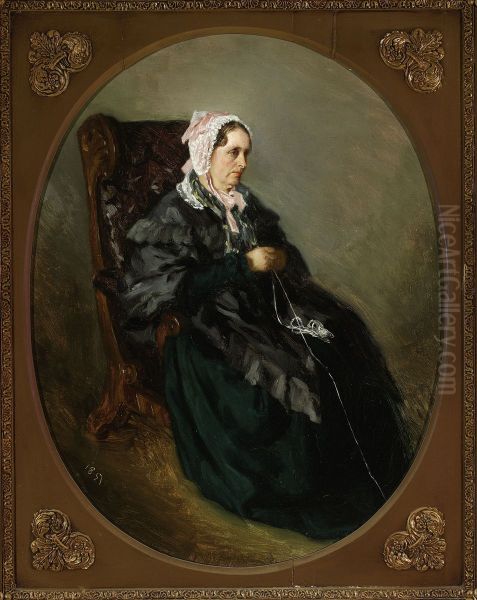 Portrait of artist's aunt, sketch Oil Painting by Henryk Rodakowski