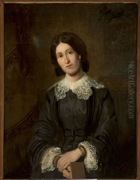 Portrait of Lucyna Luszczkiewicz, artist's sister Oil Painting by Wladyslaw Luszczkiewicz