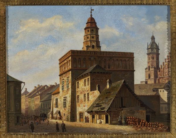 Old town hall at the Wolnica square in Kazimierz, Krakow Oil Painting by Aleksander Gryglewski