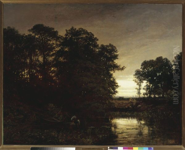 Waterside landscape Oil Painting by Charles-Francois Daubigny