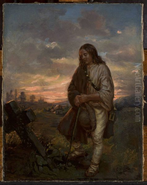 Highlander at a grave Oil Painting by Antoni Kozakiewicz