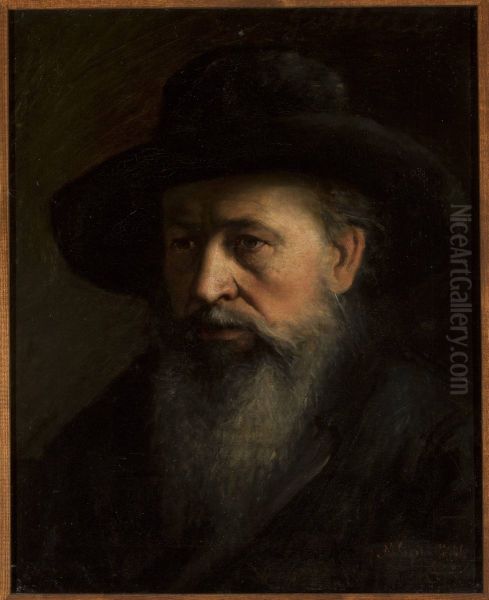 Portrait of a rabbi Oil Painting by Maurycy Gottlieb