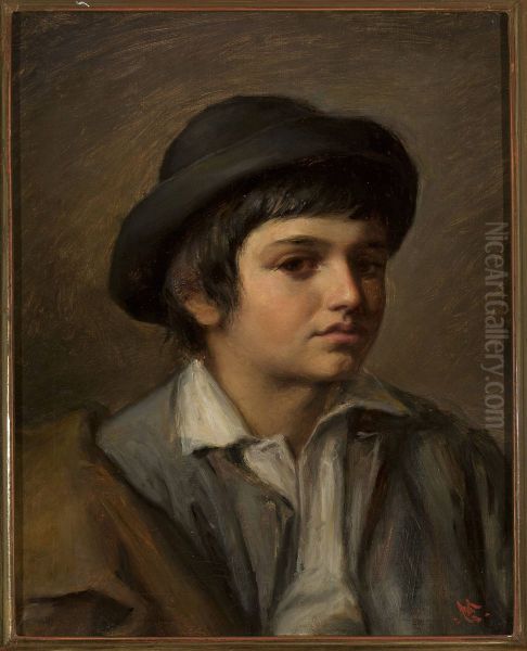 Portrait of a boy in a hat Oil Painting by Maurycy Gottlieb