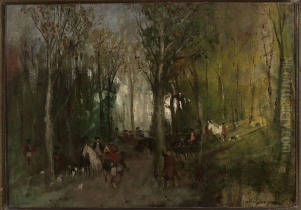 Departure for hunting, sketch Oil Painting by Maksymilian Gierymski