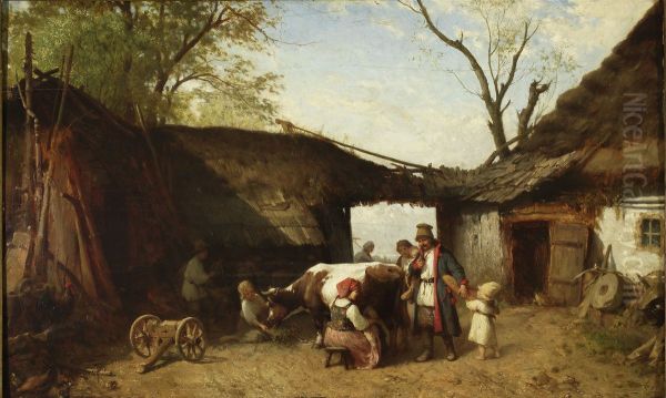 In the farmyard Oil Painting by Aleksander Kotsis