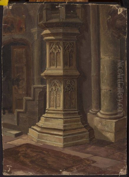 Gothic pillar indoors Oil Painting by Aleksander Gryglewski