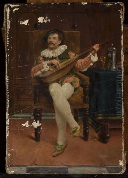 Lutenist Oil Painting by Wincenty Trojanowski