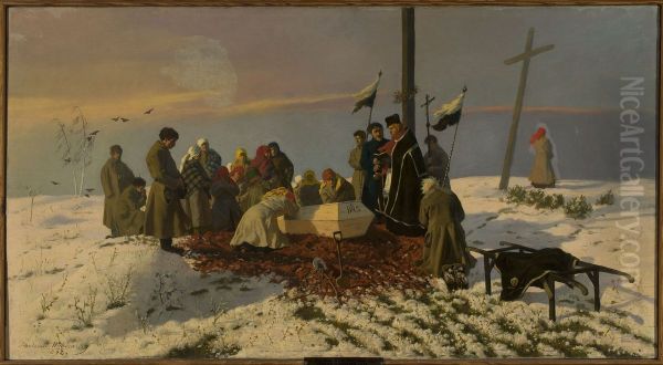 Funeral in the countryside Oil Painting by Stanislaw Witkiewicz