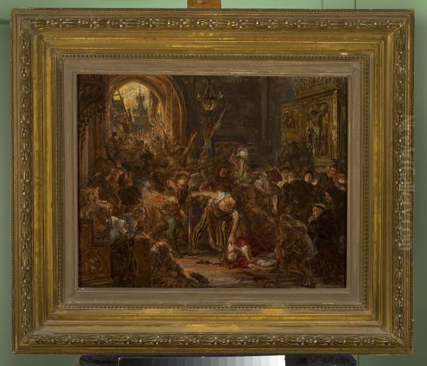 Death of Teczynski in the Franciscan church Oil Painting by Jan Matejko