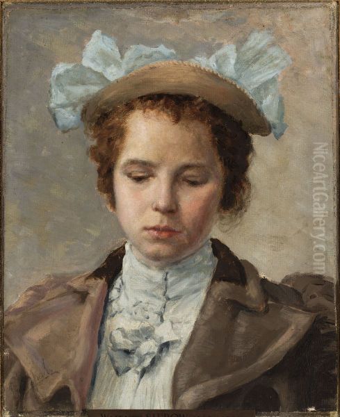 Portrait study of a young girl Oil Painting by Valentin Serov