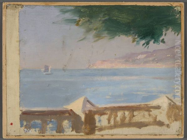 View of the sea from the Bakhchi-Dere villa in Yalta. From the journey to Crimea Oil Painting by Jan Ciaglinski