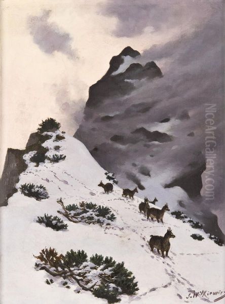 Chamois in the mountains Oil Painting by Stanislaw Witkiewicz