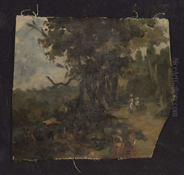 Landscape fragment, sketch Oil Painting by Kazimierz Alchimowicz