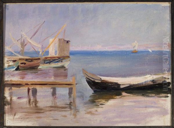 Boats at the coast. From the journey to Constantinople Oil Painting by Jan Ciaglinski