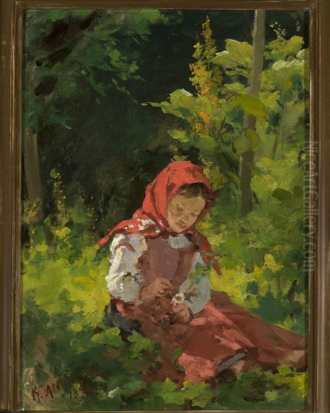 Girl in a forest Oil Painting by Kazimierz Alchimowicz