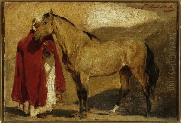 Moroccan man with a horse Oil Painting by Piotr Michalowski