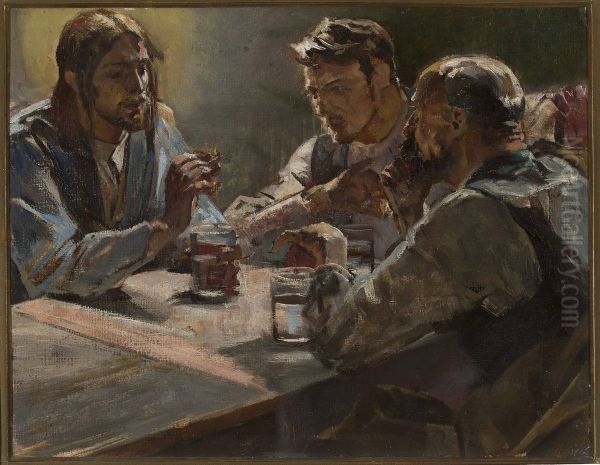 Christ in Emmaus Oil Painting by Jacek Malczewski