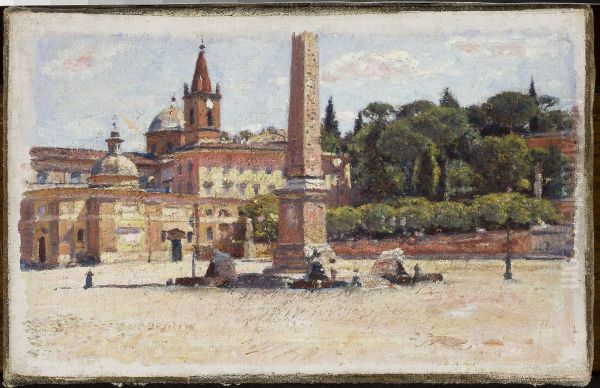 Piazza del Popolo in Rom (Entwurf) Oil Painting by Aleksander Gierymski