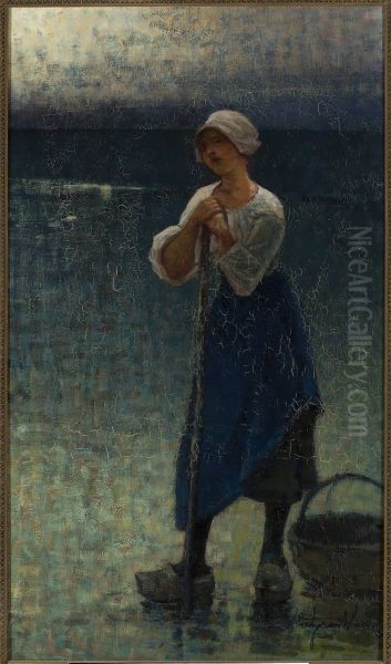 Green fisherwoman Oil Painting by Wladyslaw Wankie