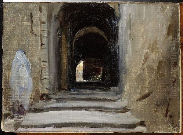 Via Dolorosa in Jerusalem. From the journey to Palestine Oil Painting by Jan Ciaglinski