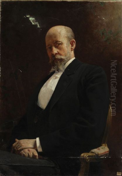 Portrait of Teodor Rygier, sculptor Oil Painting by Karol Miller