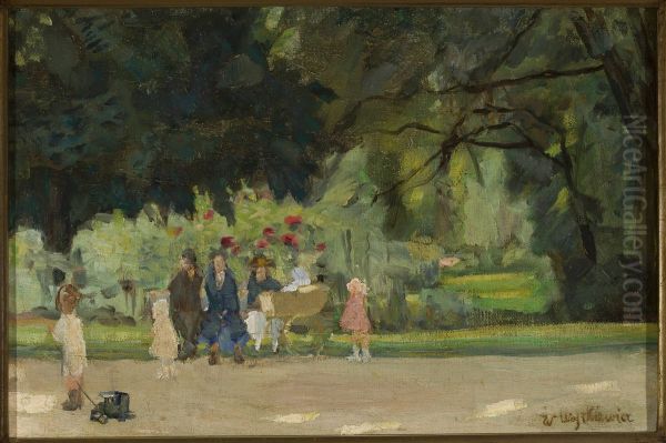 Planty Park in Krakow Oil Painting by Witold Wojtkiewicz