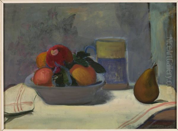 Compote with four apples Oil Painting by Wladyslaw Slewinski