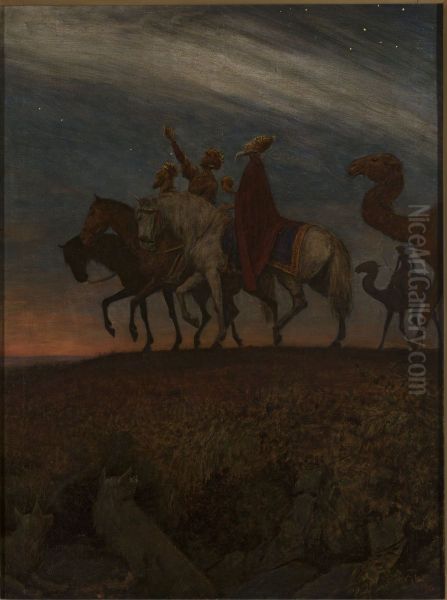 Three Magi on the way to Bethlehem Oil Painting by Hans Thoma