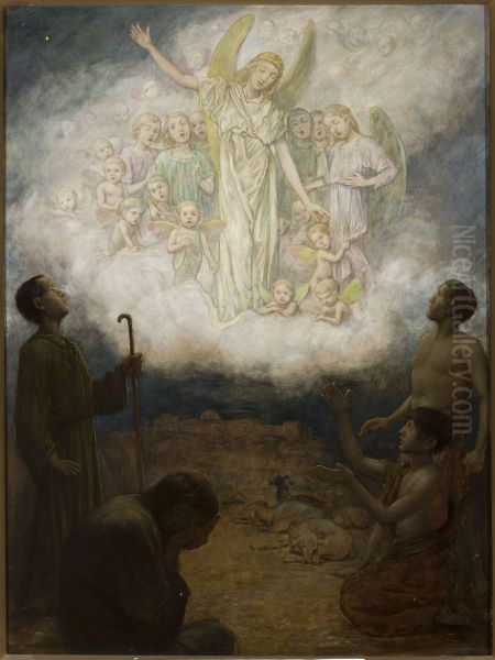 Annunciation to the shepherds Oil Painting by Hans Thoma