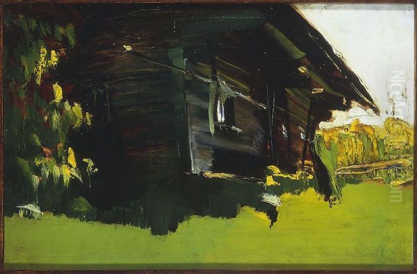 View from Istebna II. Cottage Oil Painting by Konrad Krzyzanowski