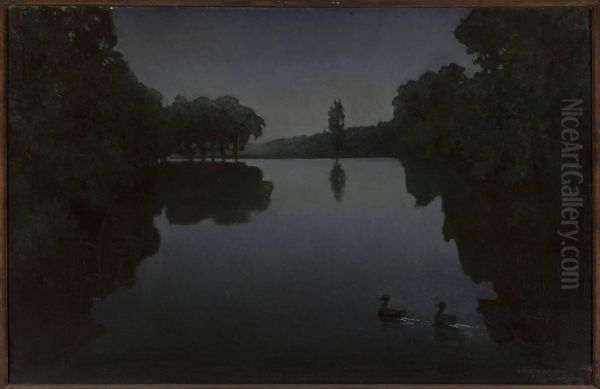 Pond with ducks Oil Painting by Henryk Piatkowski