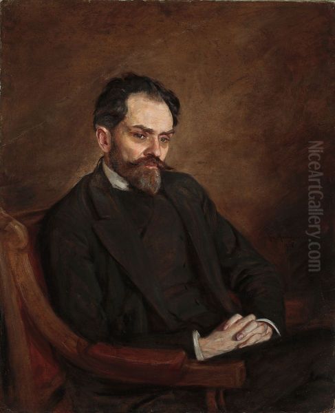 Portrait of Stefan Zeromski Oil Painting by Kazimierz Mordasewicz