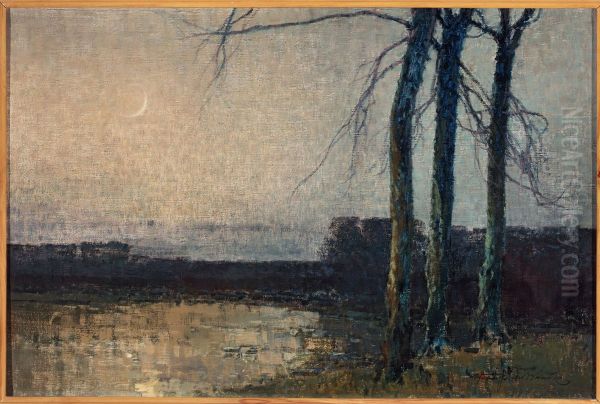 Dusk - Moonrise II Oil Painting by Wladyslaw Wankie