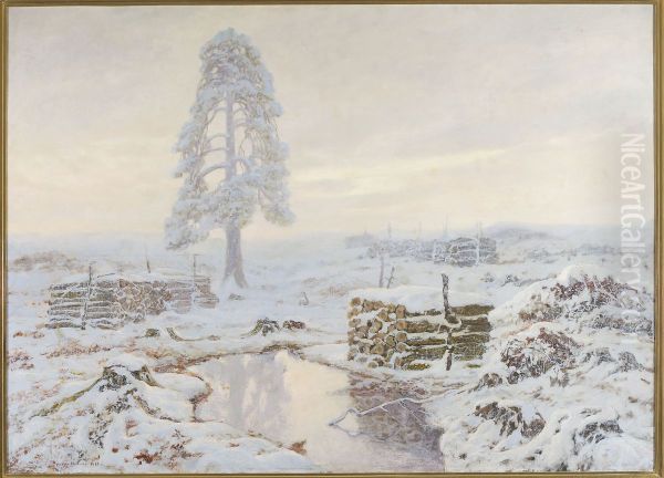 Winter landscape Oil Painting by Jozef Rapacki