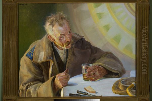 Christ in Emmaus - triptych Oil Painting by Jacek Malczewski