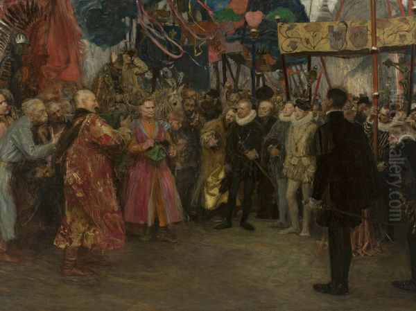 Polish envoys before Henry of Valois Oil Painting by Teodor Axentowicz