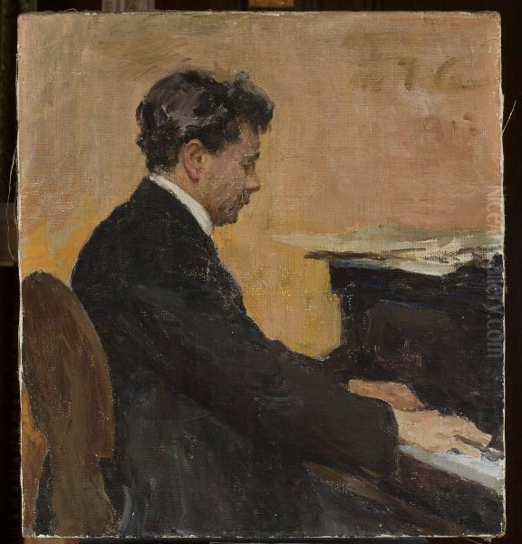 Portrait of Jozef Hofmann at the piano Oil Painting by Jan Ciaglinski