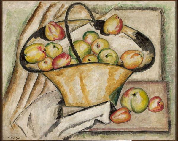 Basket with apples Oil Painting by Tadeusz Makowski