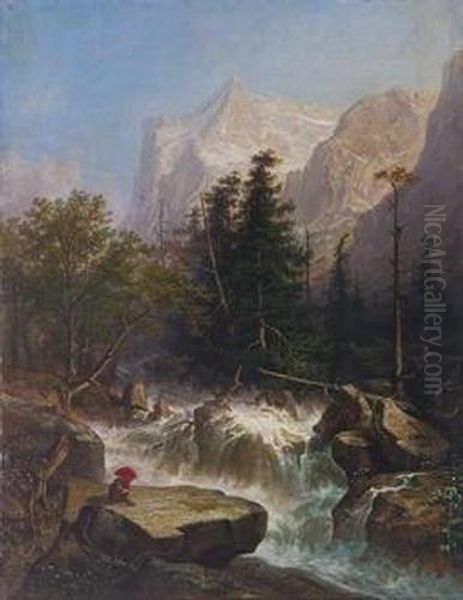 Gebirgsbach Vor Dem Wetterhorn. Oil Painting by Anton Butler