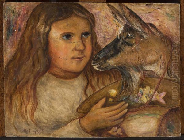 Little girl with a goat Oil Painting by Tadeusz Makowski