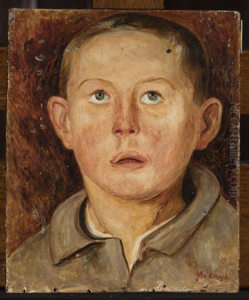 Head of a boy in an unbuttoned collar Oil Painting by Tadeusz Makowski