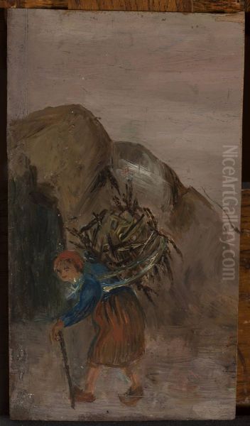 Little girl carrying brushwood Oil Painting by Tadeusz Makowski