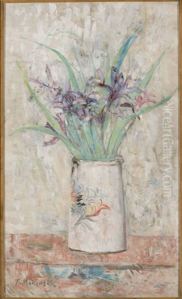 Irises in a white flower-vase Oil Painting by Tadeusz Makowski