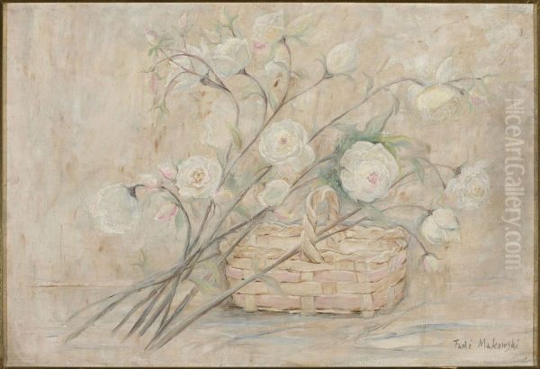 Rose with a basket Oil Painting by Tadeusz Makowski