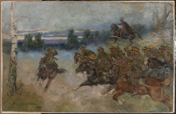 Cavalry charging Oil Painting by Wojciech Kossak